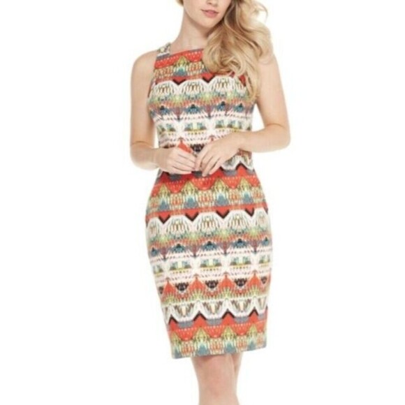 Maggy‎ London Petite Dress Multicolor Sleeveless Geo Print Career - Picture 2 of 4